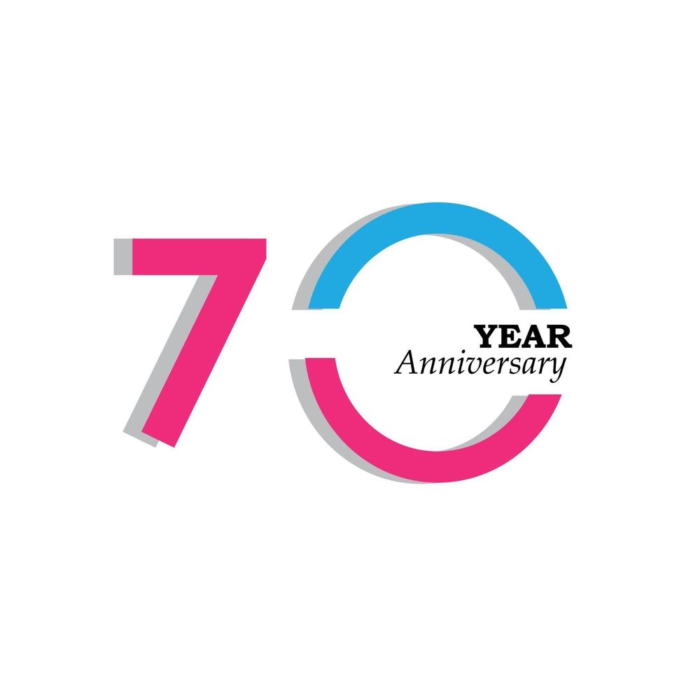 70 Years Anniversary Celebration Pink Blue Color Vector Template Design Illustration