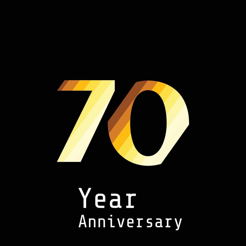 Ilustración de diseño de plantilla de vector de color de fondo negro dorado de celebración de aniversario de 70 años