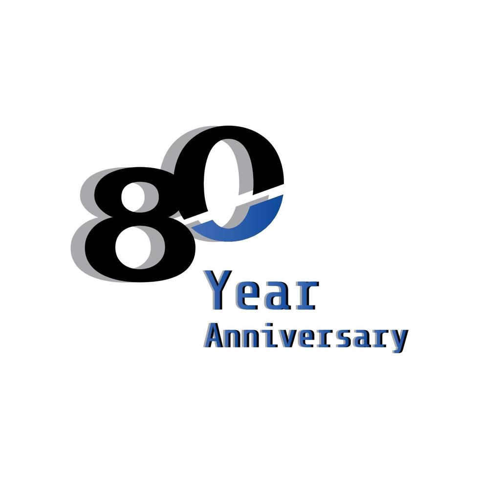 Ilustración de diseño de plantilla de vector de color azul negro de celebración de aniversario de 80 años