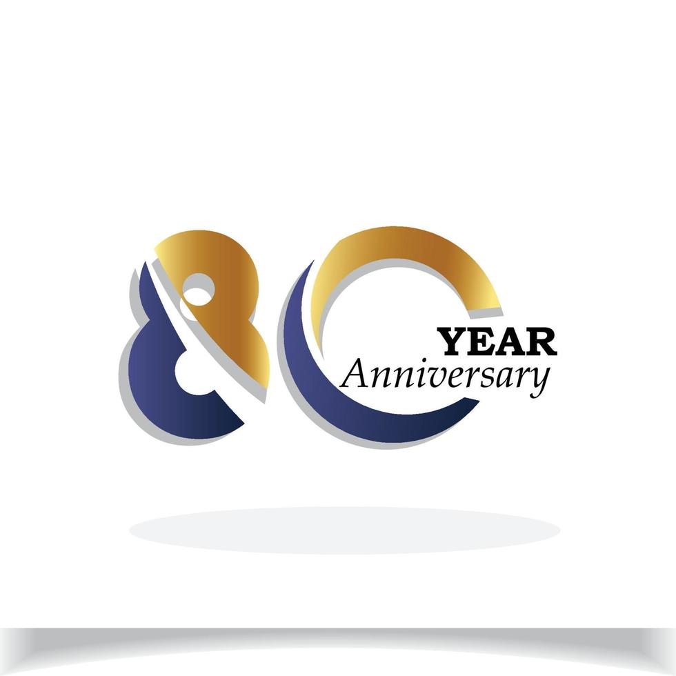 80 Years Anniversary Celebration Blue Gold Color Vector Template Design Illustration