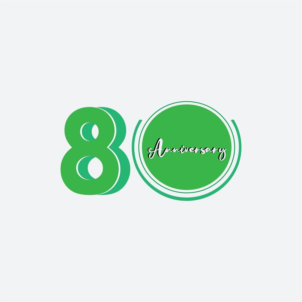 Ilustración de diseño de plantilla de vector de color verde de celebración de aniversario de 80 años