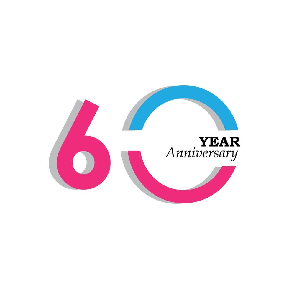 60 Years Anniversary Celebration Pink Blue Color Vector Template Design Illustration