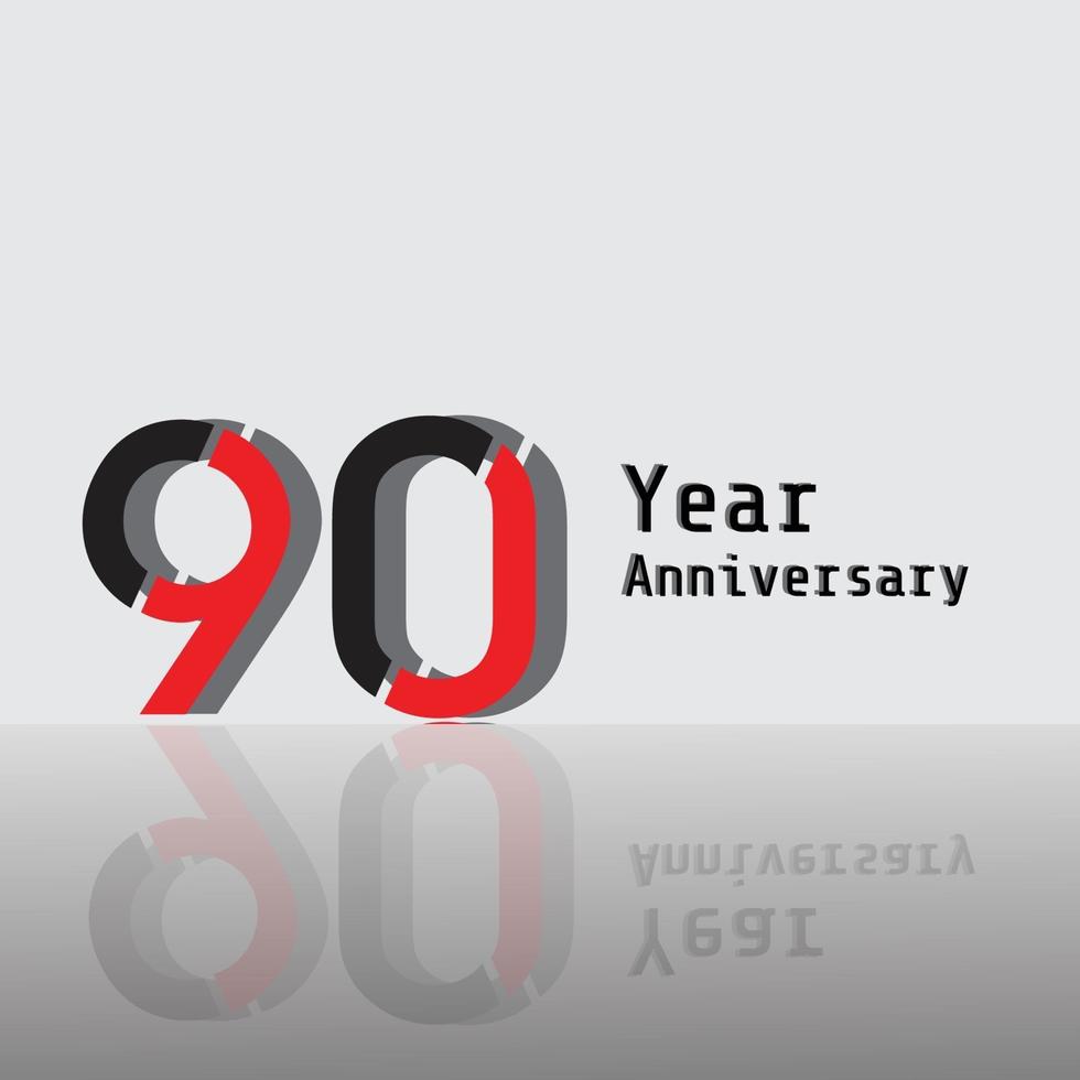 90 Years Anniversary Celebration Black Red Color Vector Template Design Illustration