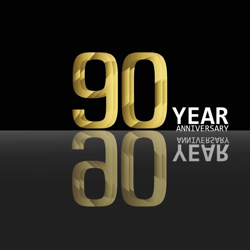 Ilustración de diseño de plantilla de vector de color de fondo negro oro celebración de aniversario de 90 años