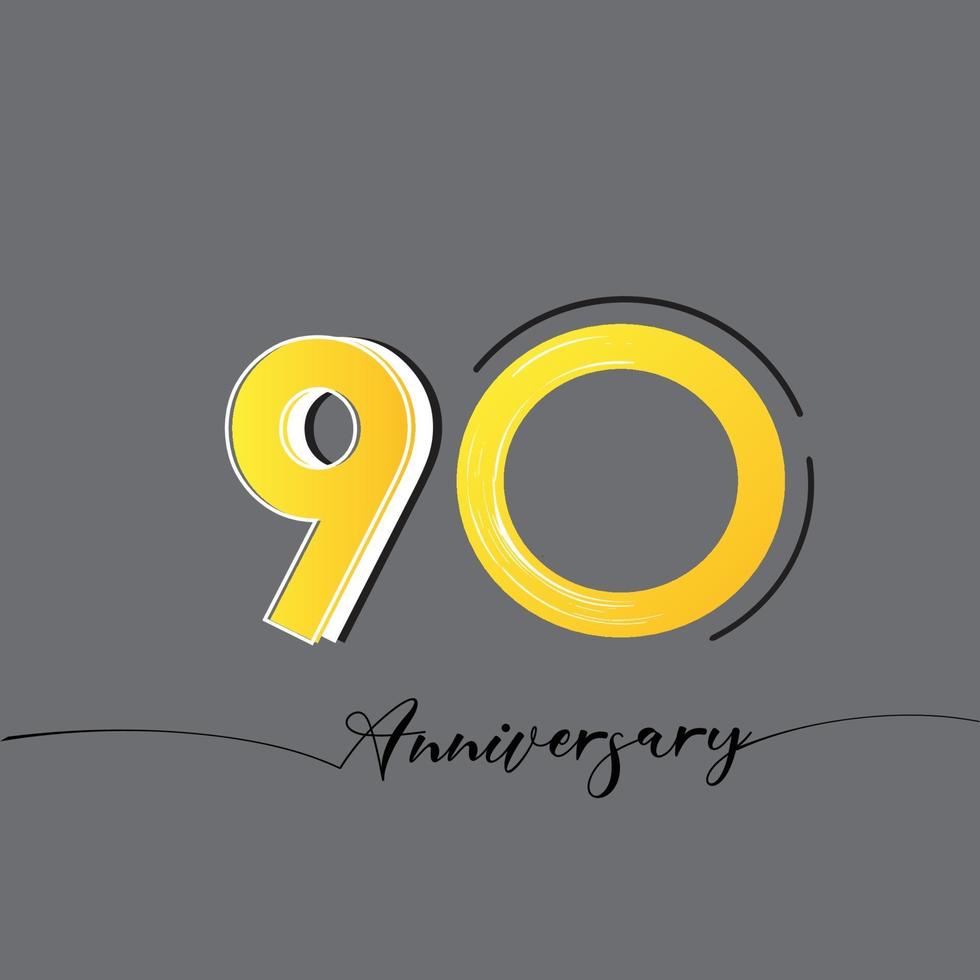 Ilustración de diseño de plantilla de vector de color amarillo celebración de aniversario de 90 años