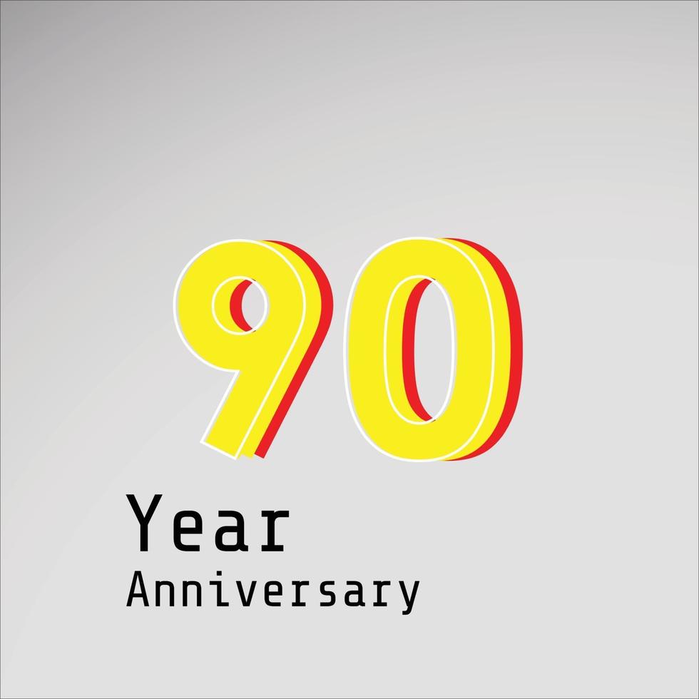 90 Years Anniversary Celebration Yellow Color Vector Template Design Illustration