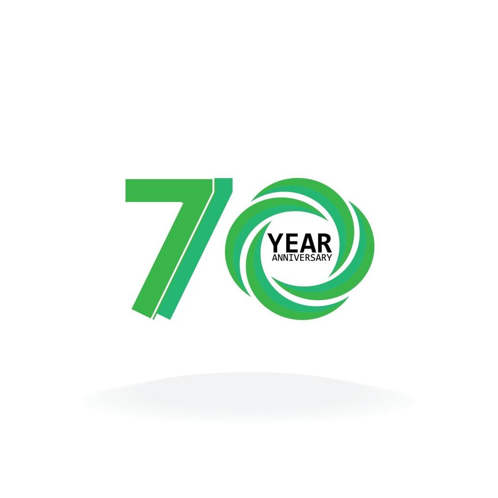 Ilustración de diseño de plantilla de vector de color verde de celebración de aniversario de 70 años