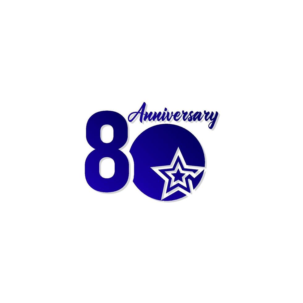 Ilustración de diseño de plantilla de vector de logotipo azul estrella de celebración de aniversario de 80 años