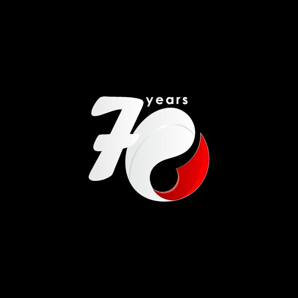 Ilustración de diseño de plantilla de vector rojo y blanco de celebración de aniversario de 70 años