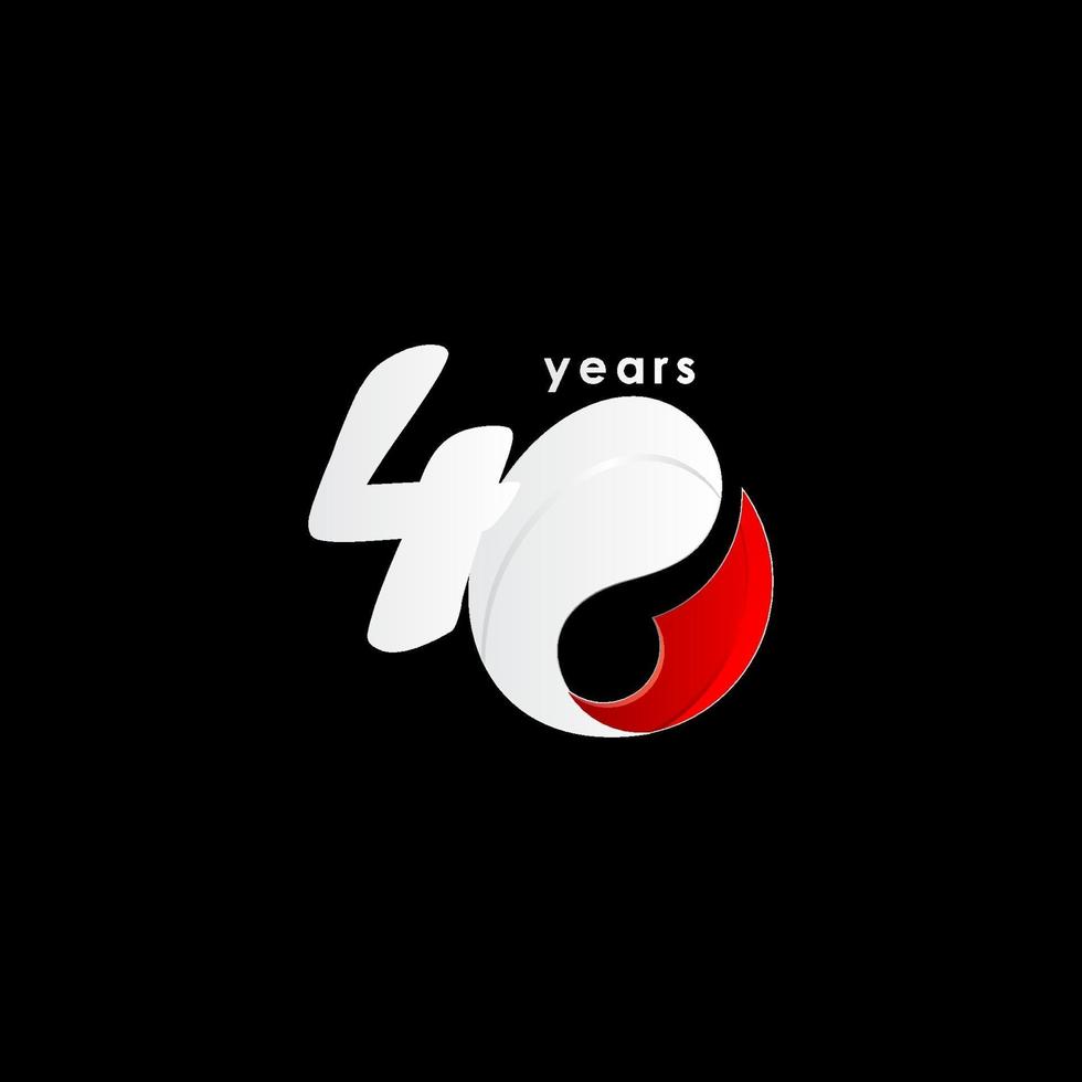 Ilustración de diseño de plantilla de vector rojo y blanco número de celebración de aniversario de 40 años