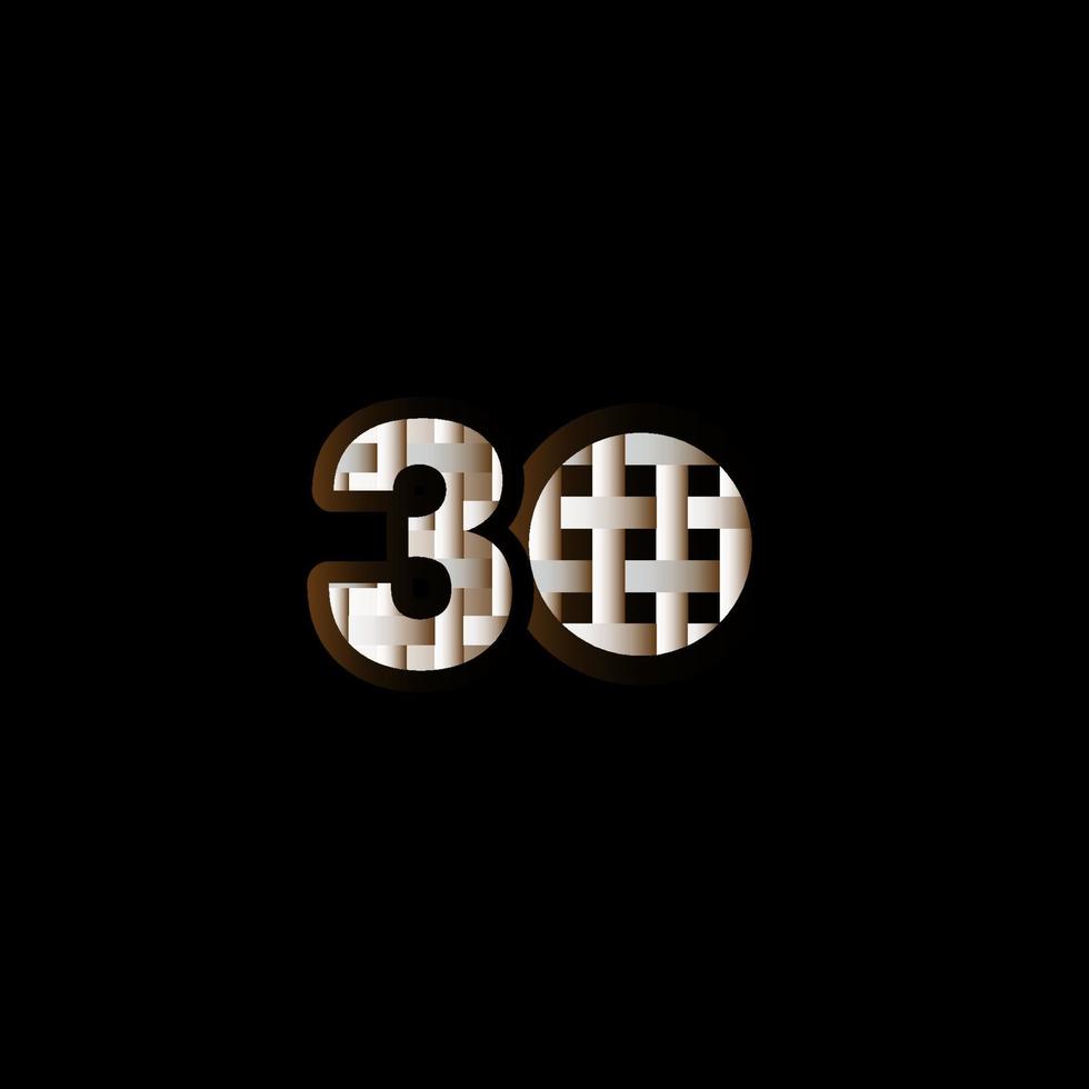 Ilustración de diseño de plantilla de vector de número negro elegante celebración de aniversario de 30 años