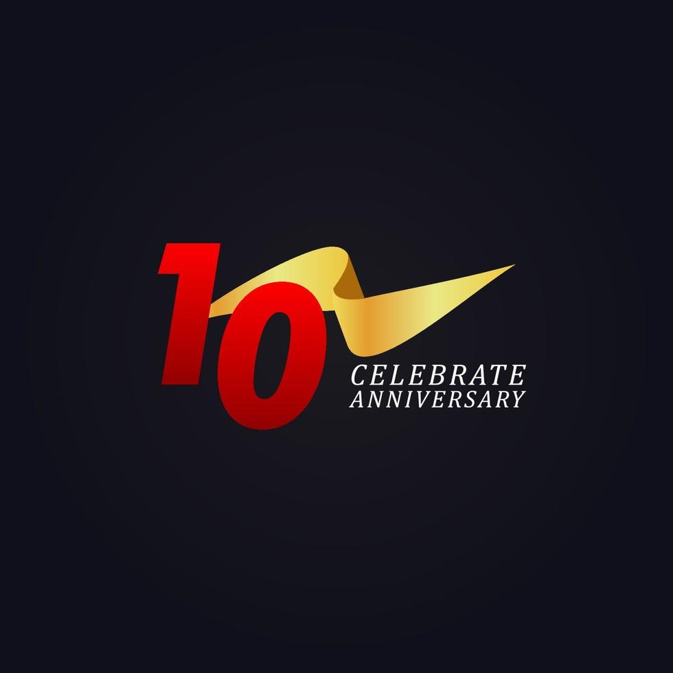 10 Years Anniversary Celebration Elegant Gold Ribbon Vector Template Design Illustration