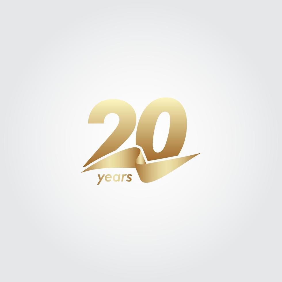 20 Years Anniversary Celebration Gold Ribbon Vector Template Design Illustration