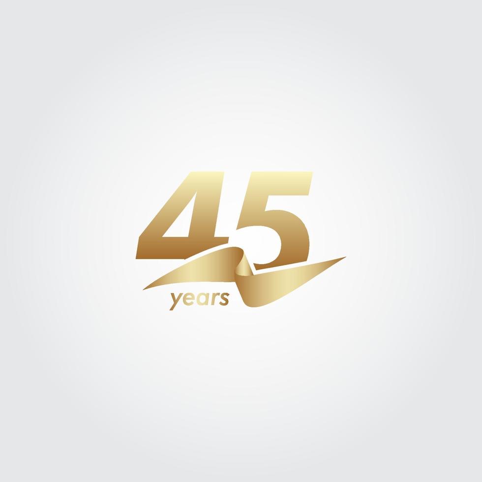 45 Years Anniversary Celebration Gold Ribbon Vector Template Design Illustration