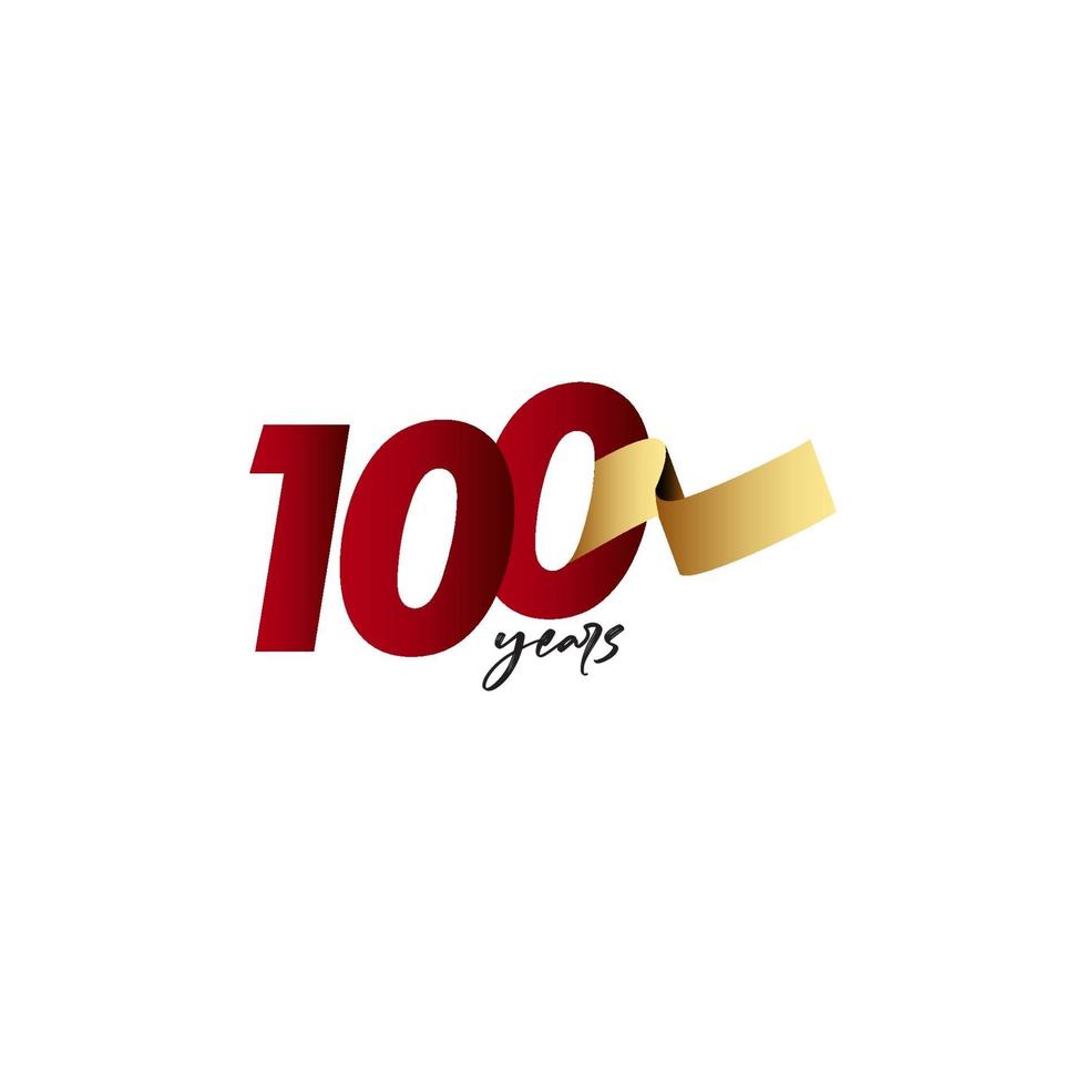 100 Years Anniversary Celebration Gold Ribbon Vector Template Design Illustration