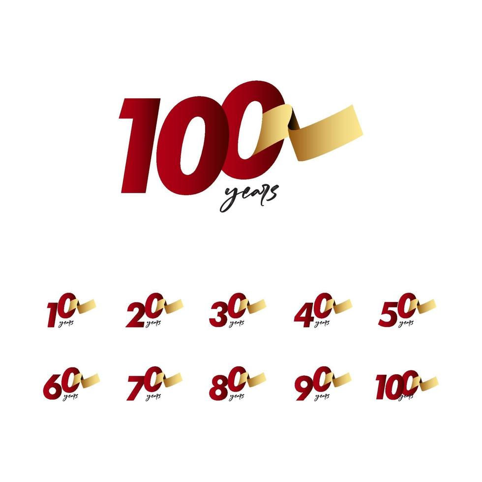 100 Years Anniversary Celebration Gold Ribbon Vector Template Design Illustration