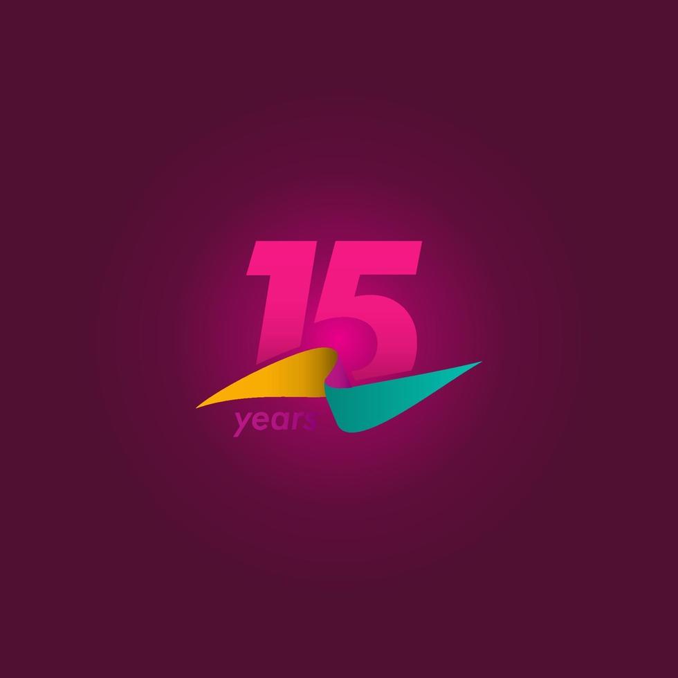 15 Years Anniversary Celebration Purple Ribbon Vector Template Design Illustration