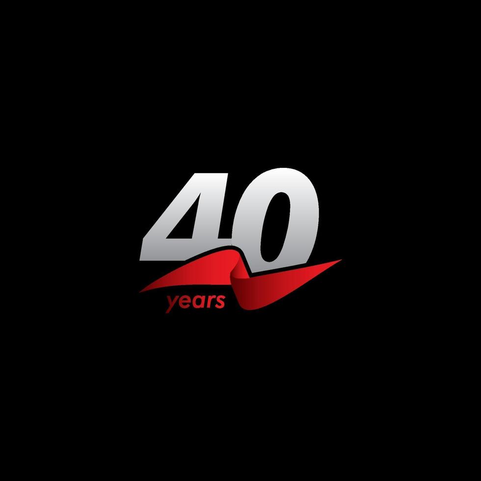 40 Years Anniversary Celebration White Black Red Ribbon Vector Template Design Illustration