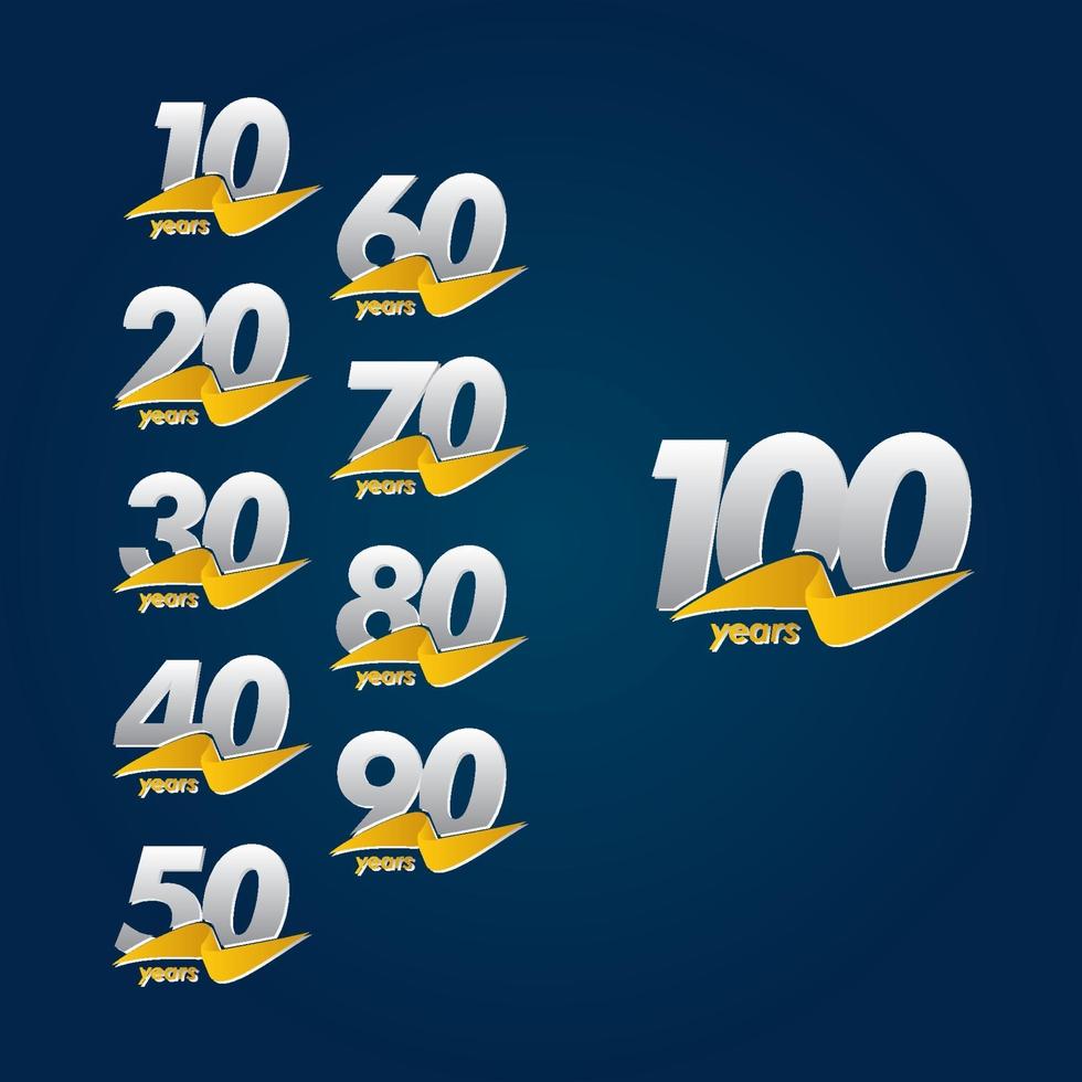 100 Years Anniversary Celebration White Blue and Yellow Ribbon Vector Template Design Illustration
