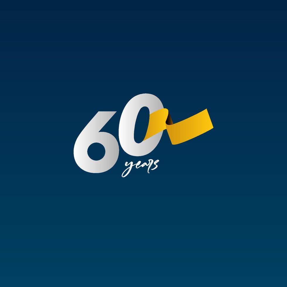 60 Years Anniversary Celebration White Blue and Yellow Ribbon Vector Template Design Illustration
