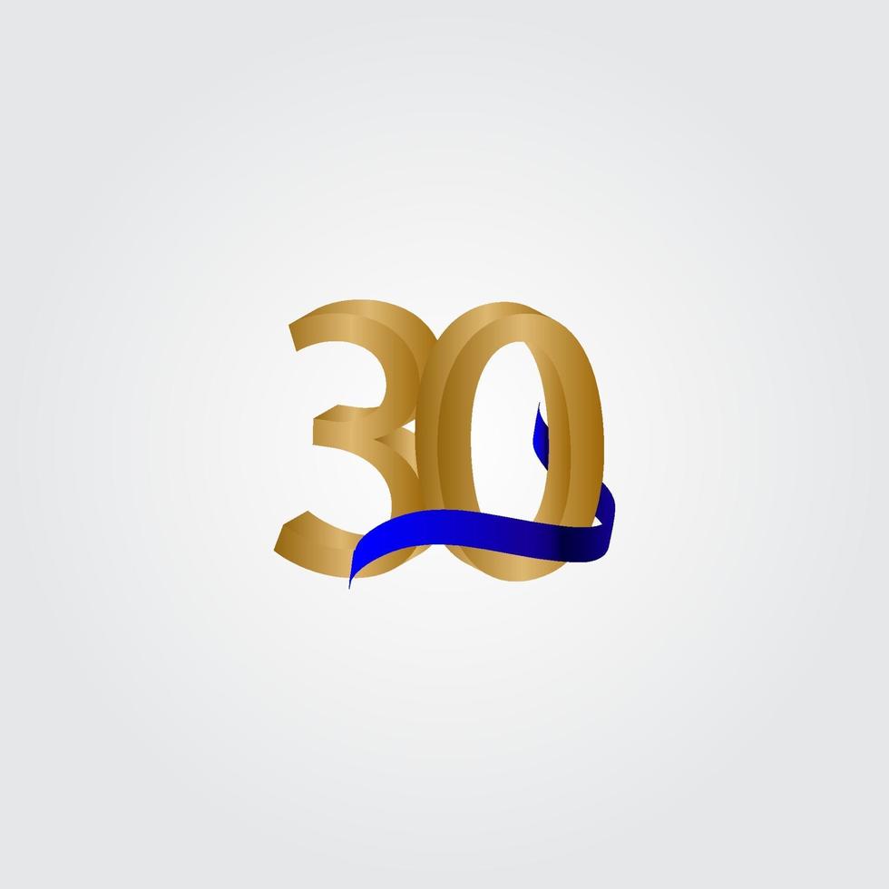 30 Years Anniversary Celebration Number Gold Vector Template Design Illustration