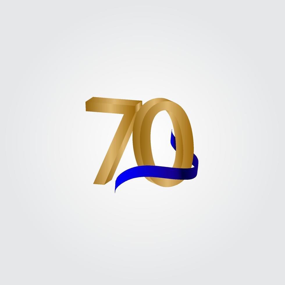 Ilustración de diseño de plantilla de vector de oro número de celebración de aniversario de 70 años