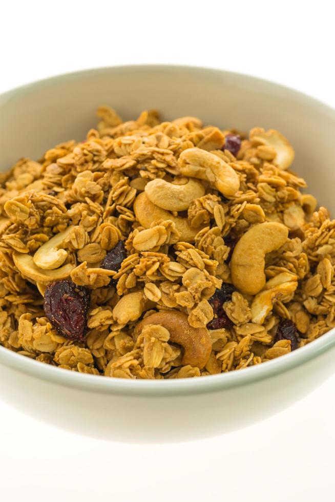 Granola in a white bowl photo