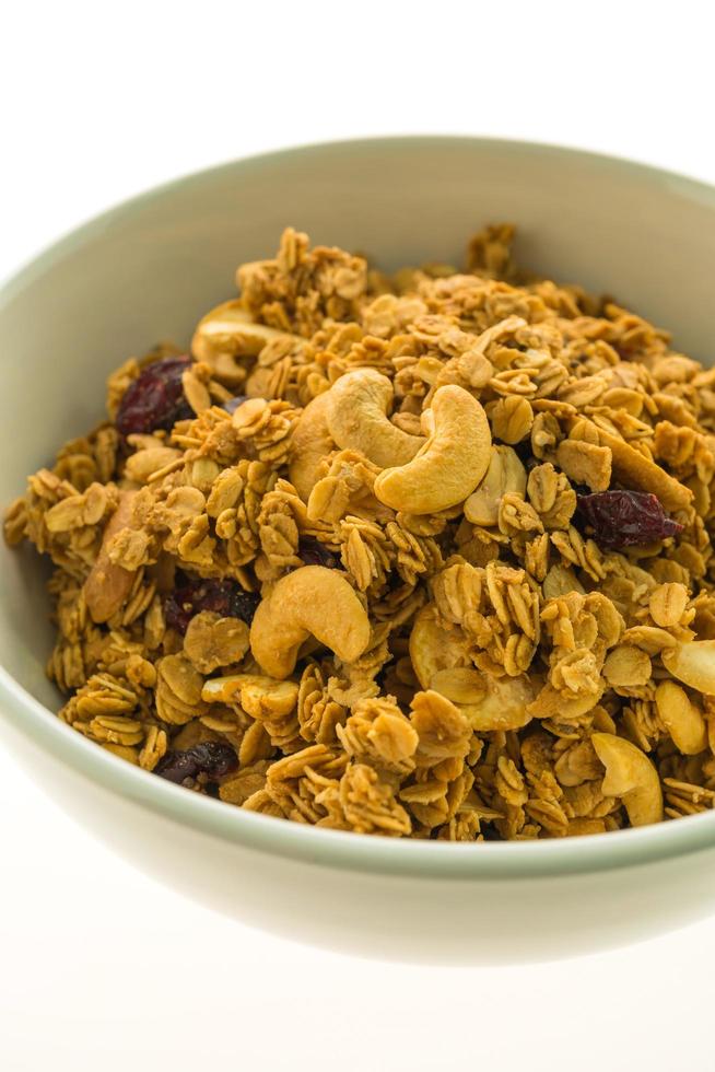 Granola in a white bowl photo