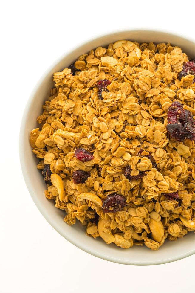 Granola in a white bowl photo