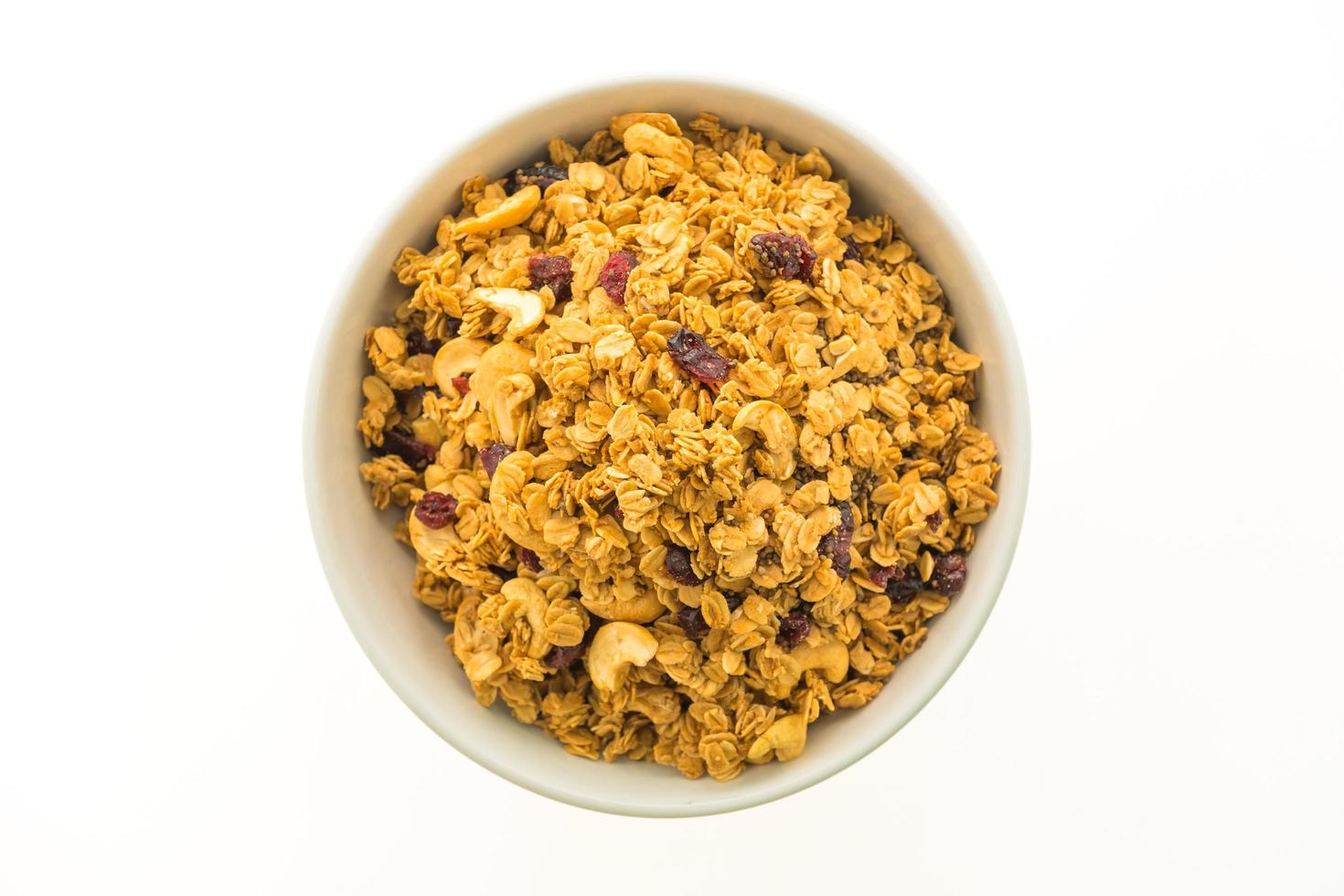 Granola in a white bowl photo