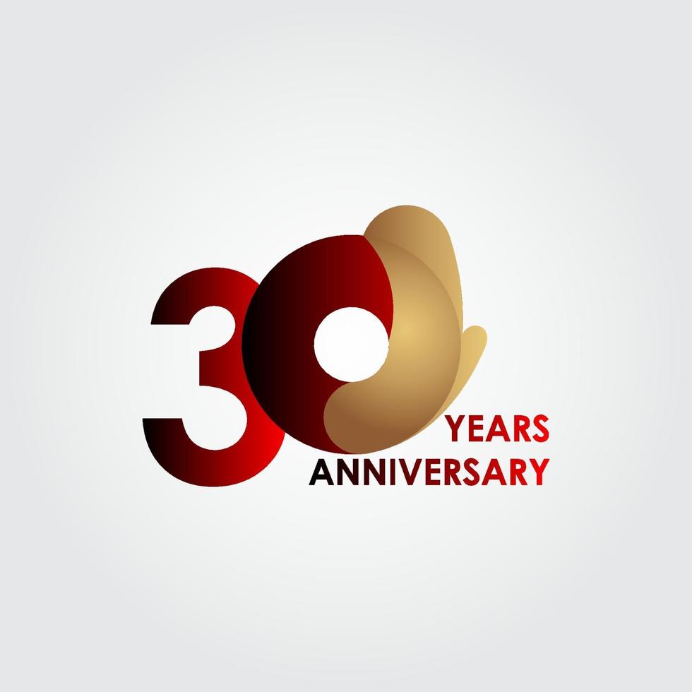 30 Years Anniversary Celebration Red Gold Vector Template Design Illustration