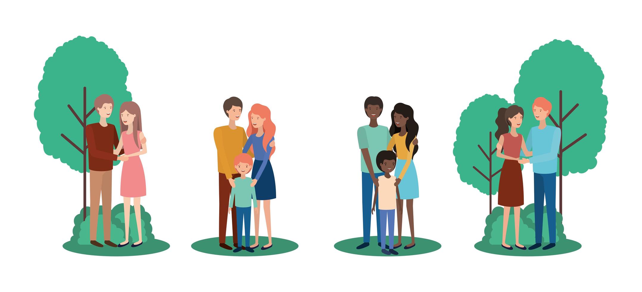cute and happy interracial family in the park vector