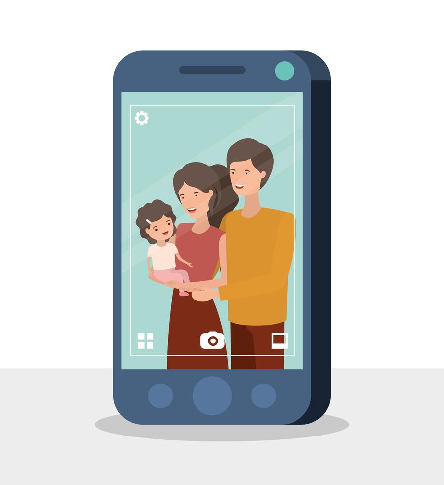 happy family members in smartphone characters vector