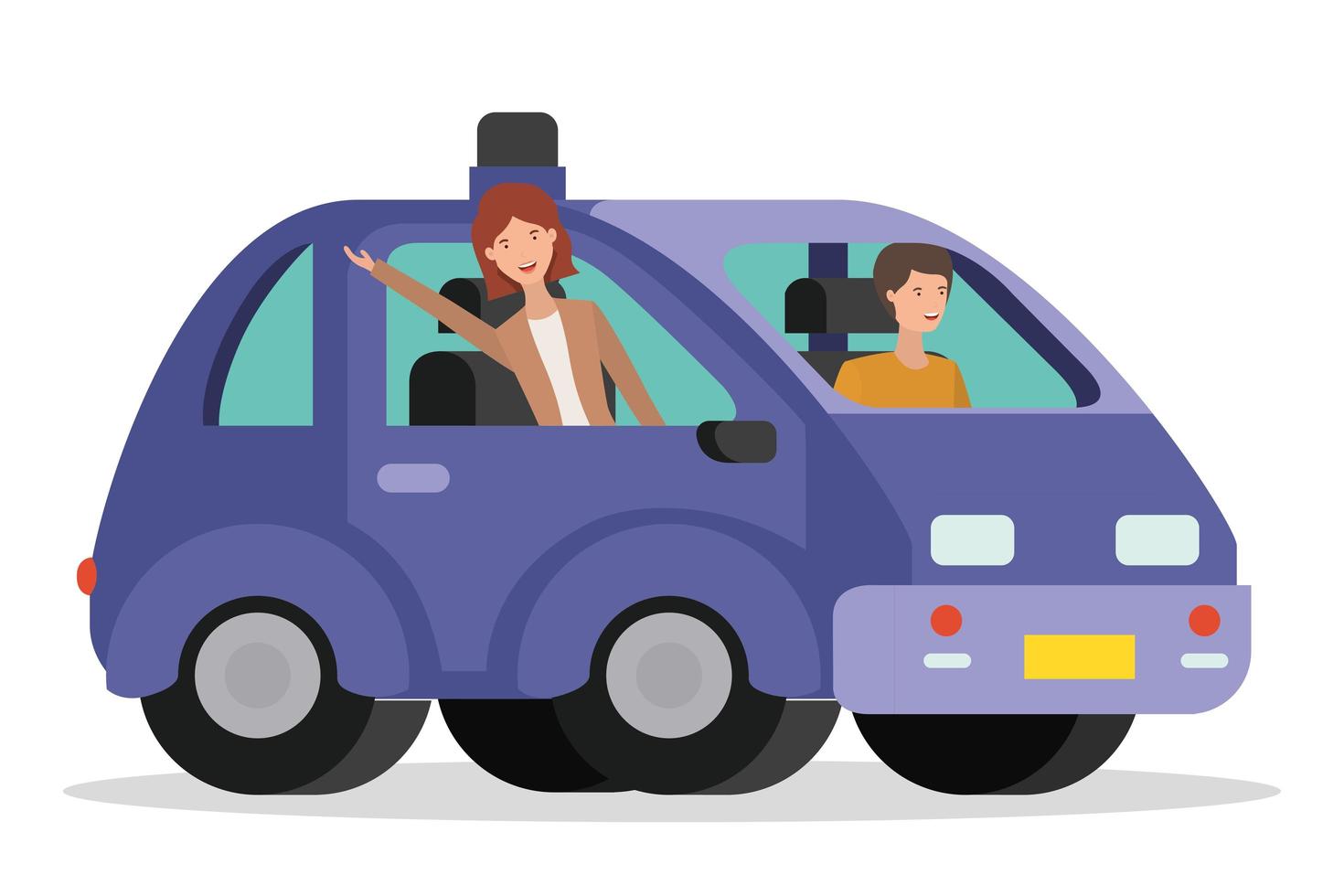 young couple with smart car scene vector