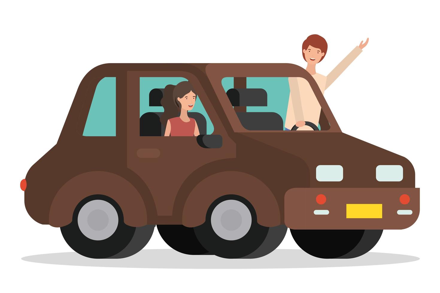 young couple with smart car scene vector