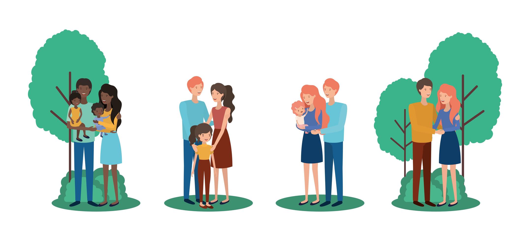 cute and happy interracial family in the park vector