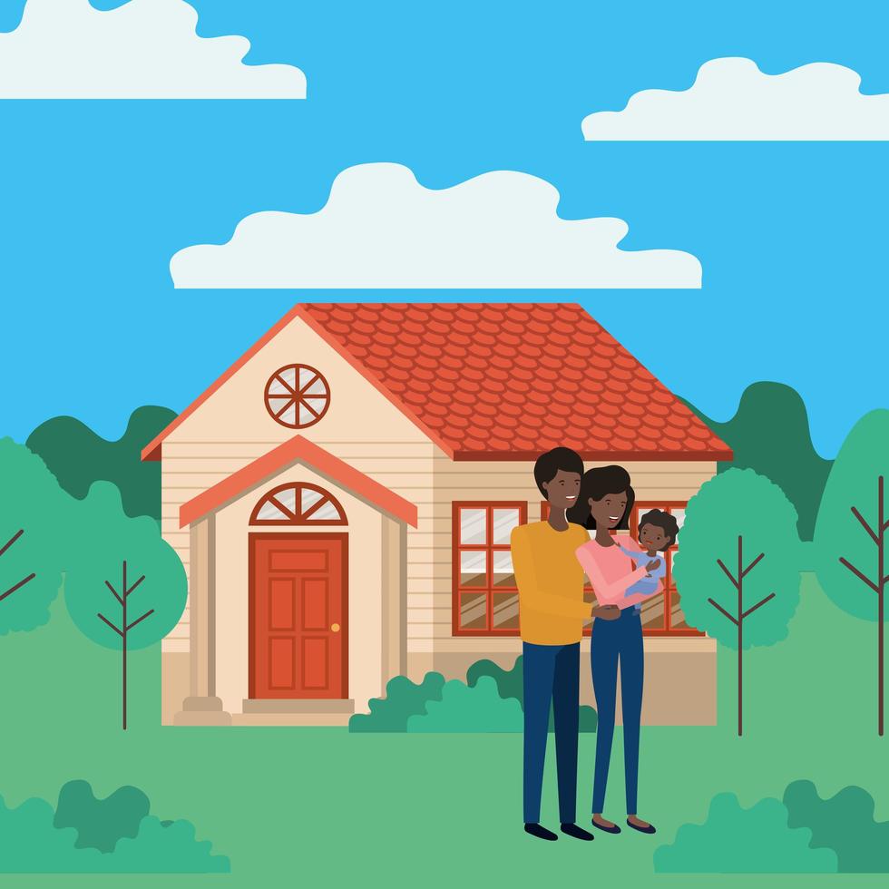 young afro couple outdoor the house vector