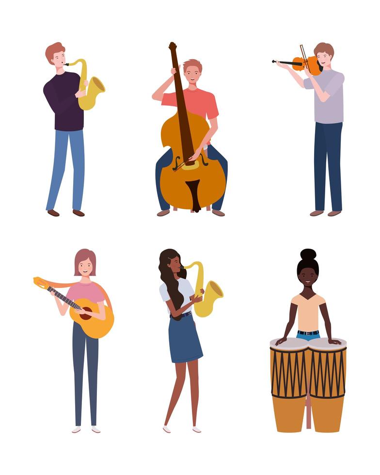 group of young people playing musical instruments vector