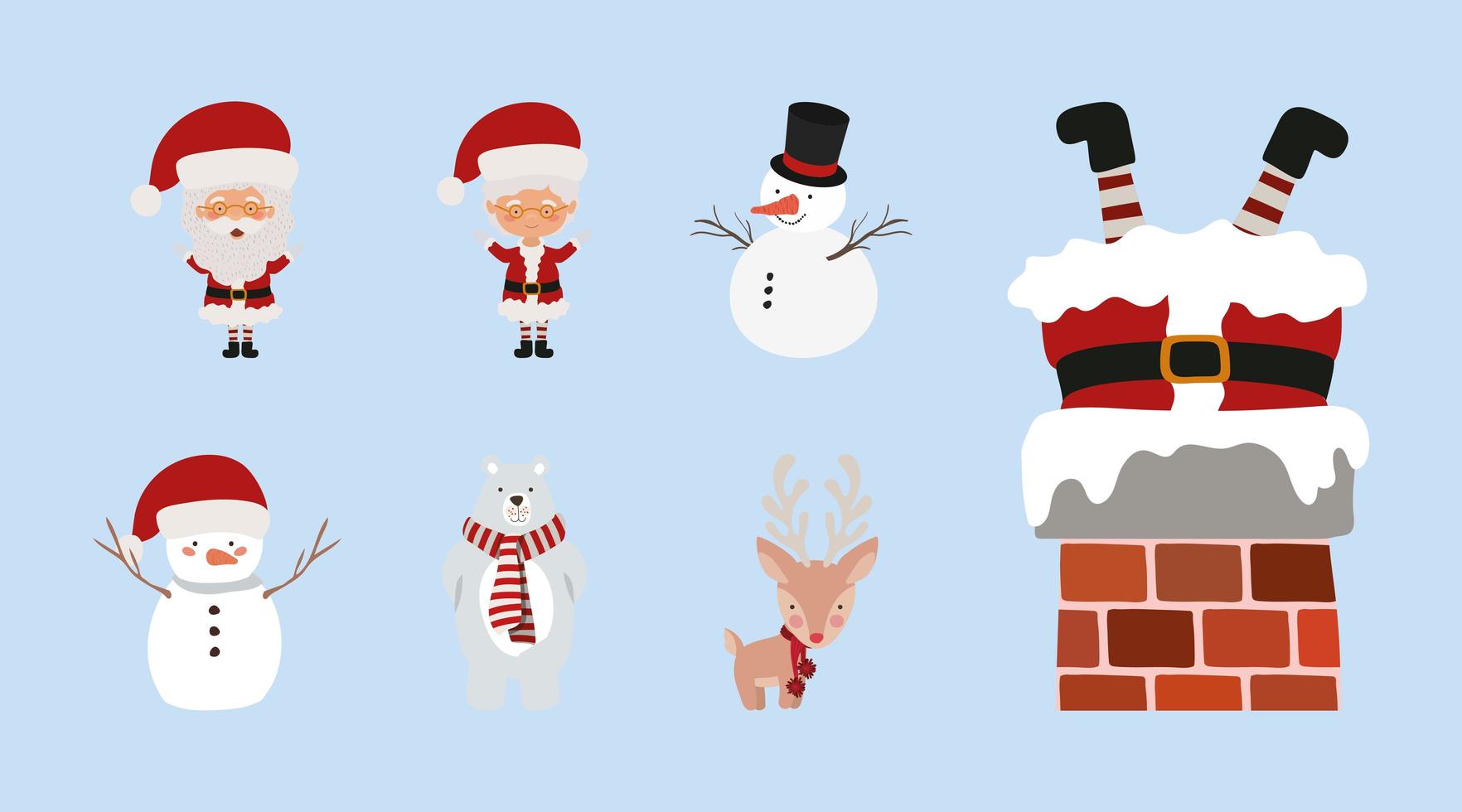 set of christmas cute characters celebration vector