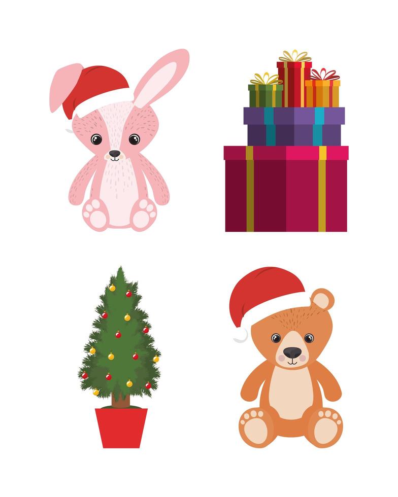 set of christmas toys celebration vector