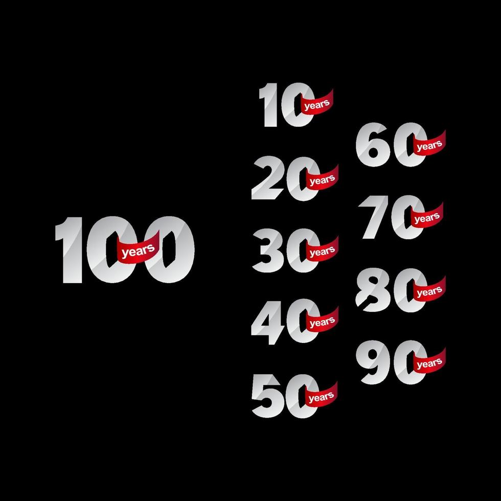 100 Years Anniversary Celebrations Set Number Elegant Vector Template Design Illustration