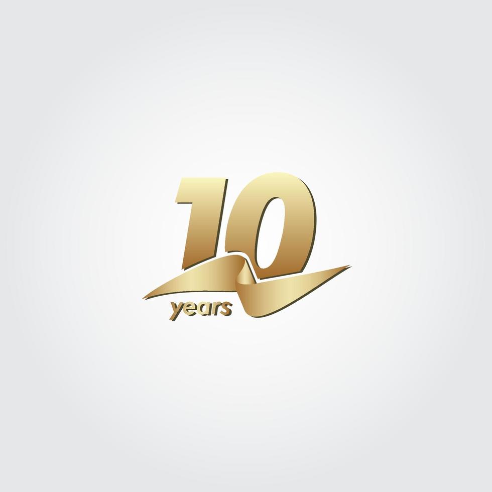 10 Years Anniversary Celebration Gold Ribbon Vector Template Design Illustration