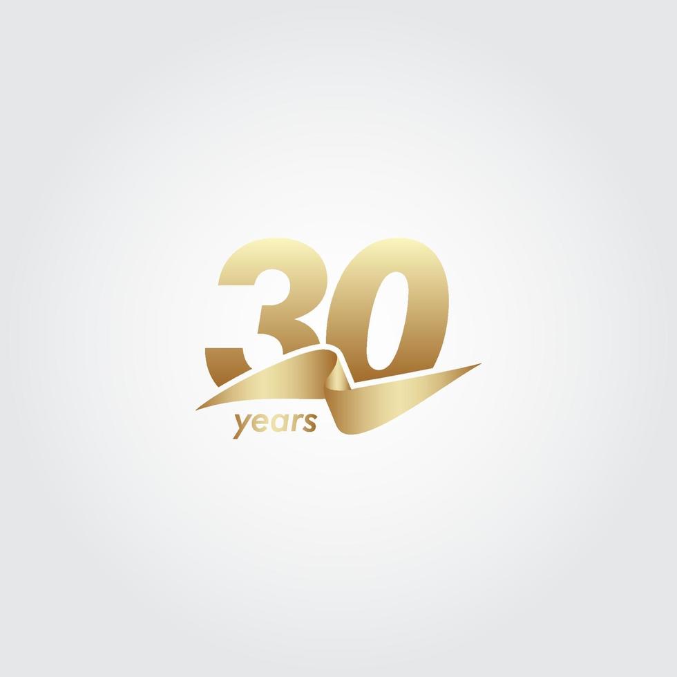 30 Years Anniversary Celebration Gold Ribbon Vector Template Design Illustration