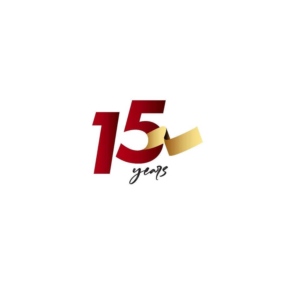 15 Years Anniversary Celebration Gold Ribbon Vector Template Design Illustration