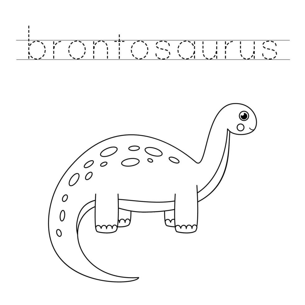 Tracing letters with cute dinosaurs. Writing practice. vector