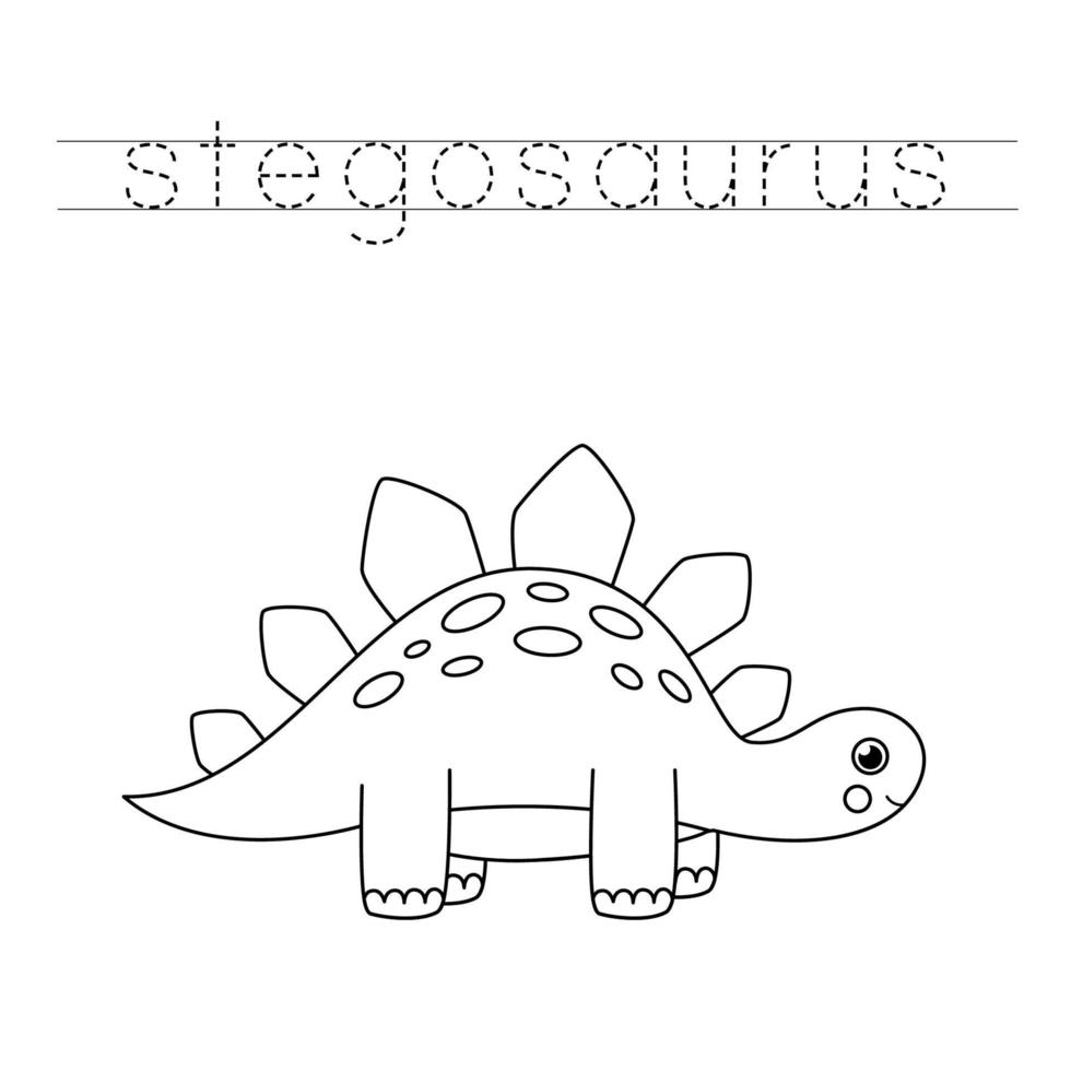 Tracing letters with cute dinosaurs. Writing practice. vector