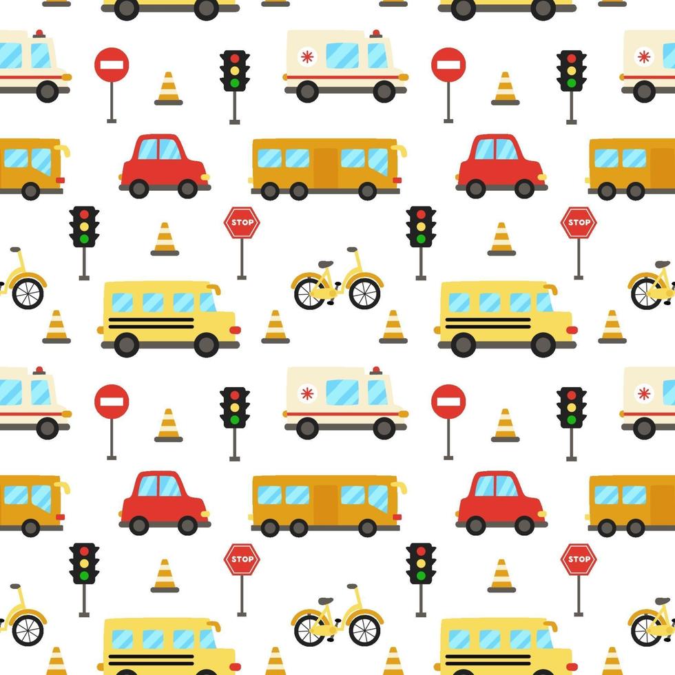 Seamless pattern with cute cartoon transportation means. vector