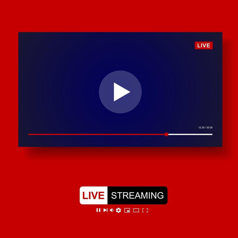 Video Player Template Design. Mockup live stream window, player. Social media concept. vector