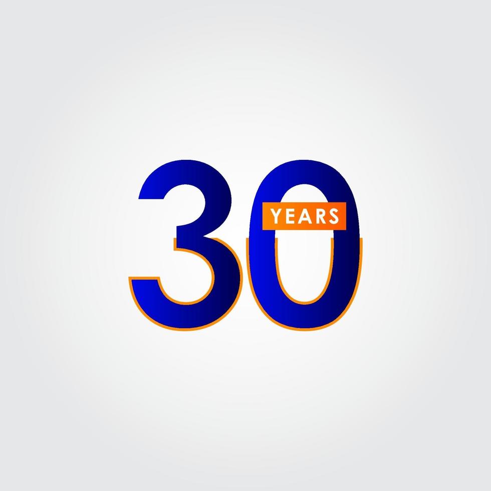 30 Years Anniversary Celebration Blue Vector Template Design Illustration