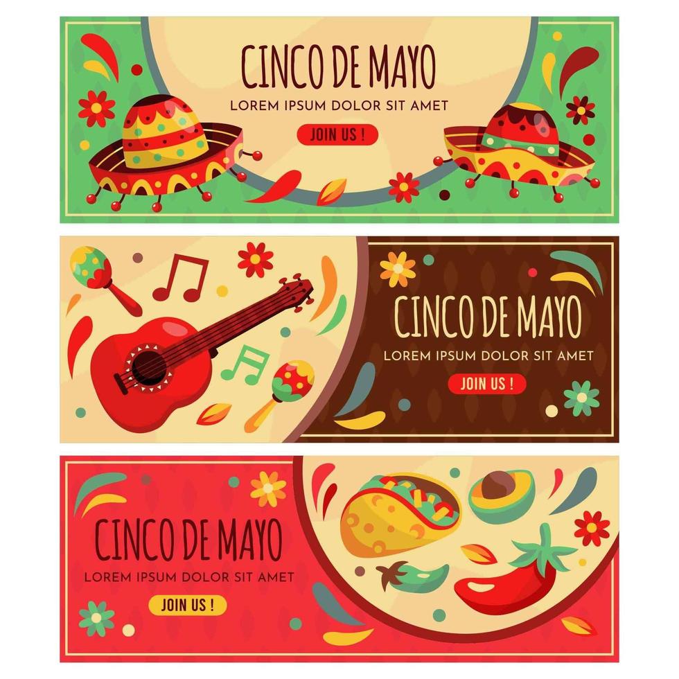 conjunto de banner cinco de mayo vector